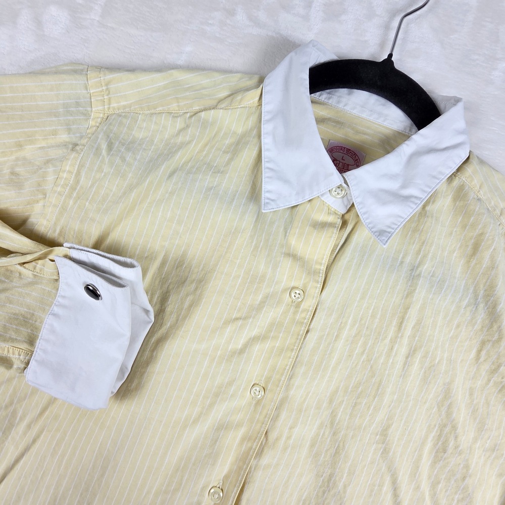 VTG 80s Brooks Brothers Shirt Womens Large Yellow Pinstripe French Cuff Preppy